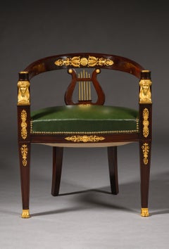 Chaise de bureau en acajou de style Empire, par Kahn, Paris