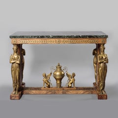 Empire Style Mahogany Table de Milieu with a Verde Antico Marble Top