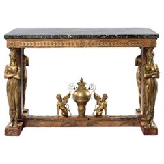 Empire Style Mahogany Table de Milieu with a Verde Antico Marble Top