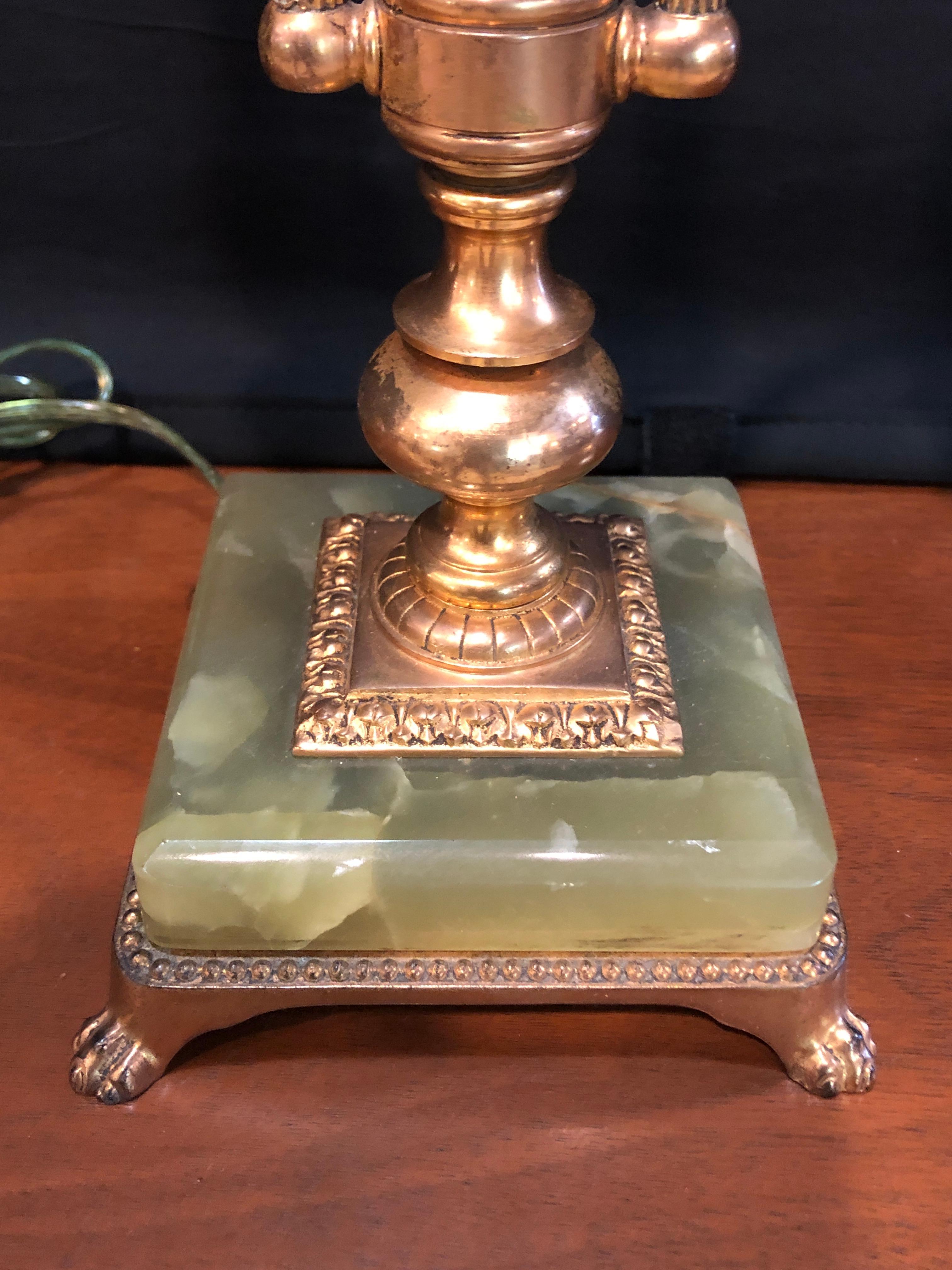 Bronze Empire Style Onyx Base Bouiliotte Lamp, 1920s