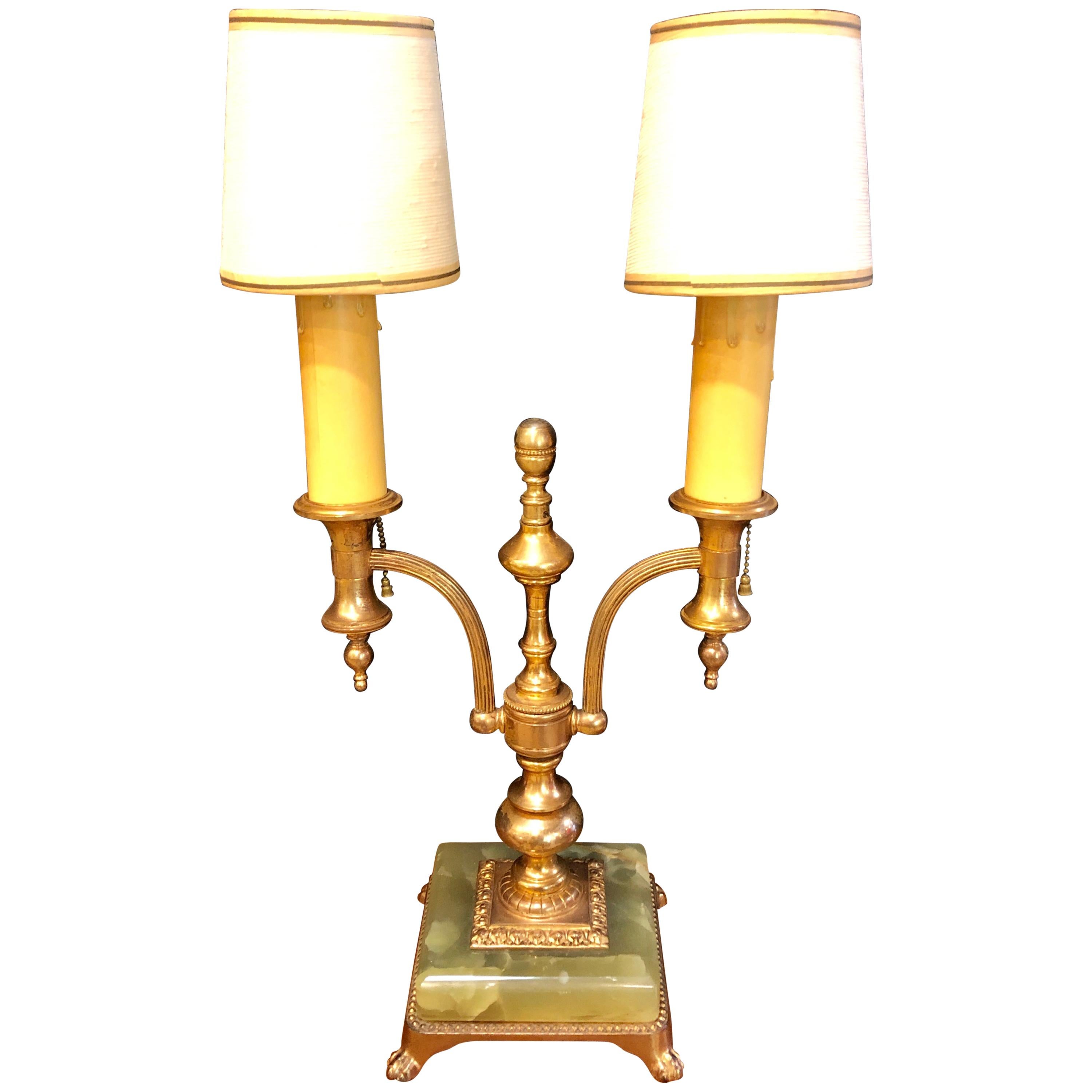 Empire Style Onyx Base Bouiliotte Lamp, 1920s
