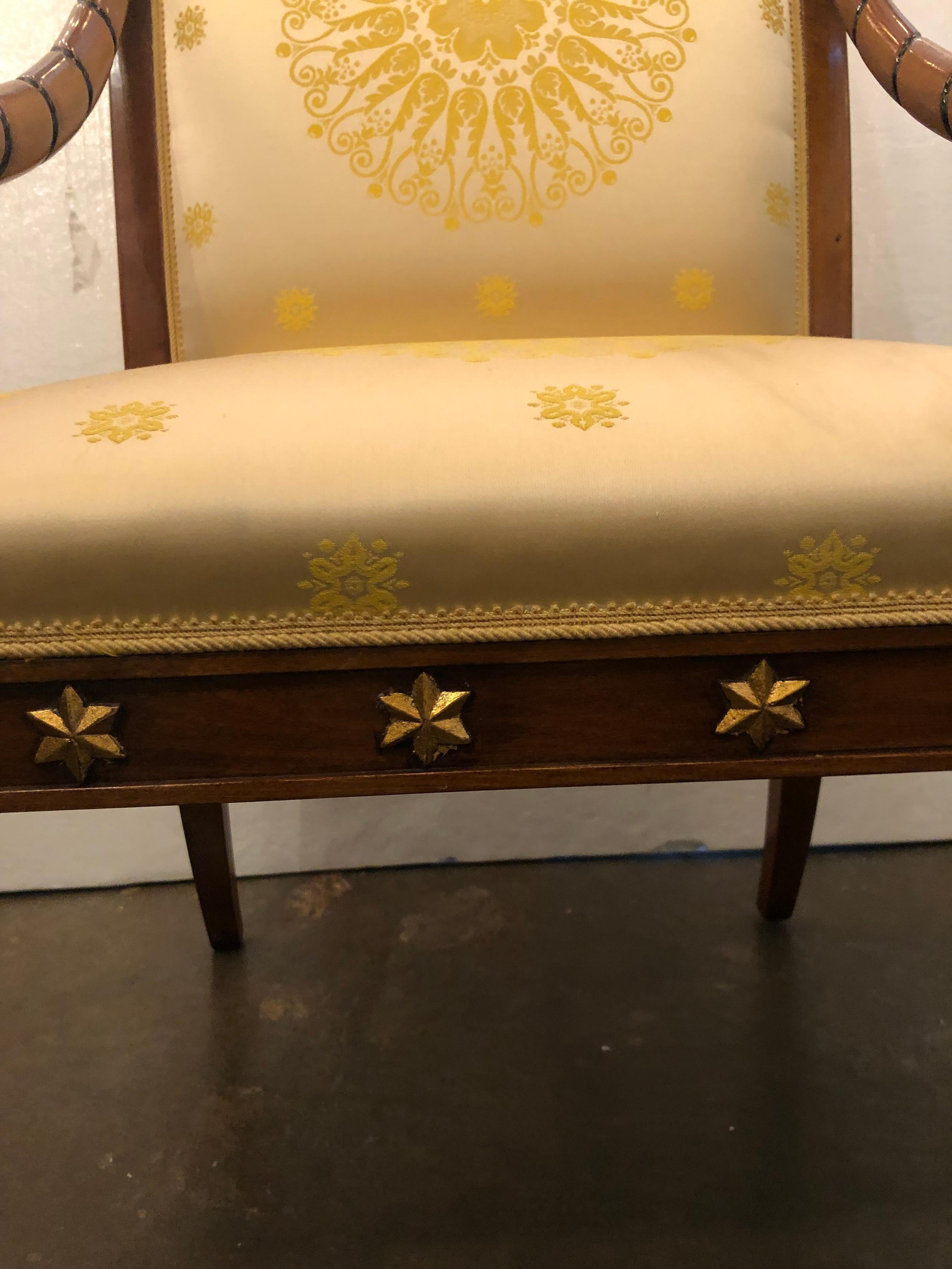 Empire Style Parcel Gilt and Ebonized Armchair In Excellent Condition For Sale In Dallas, TX
