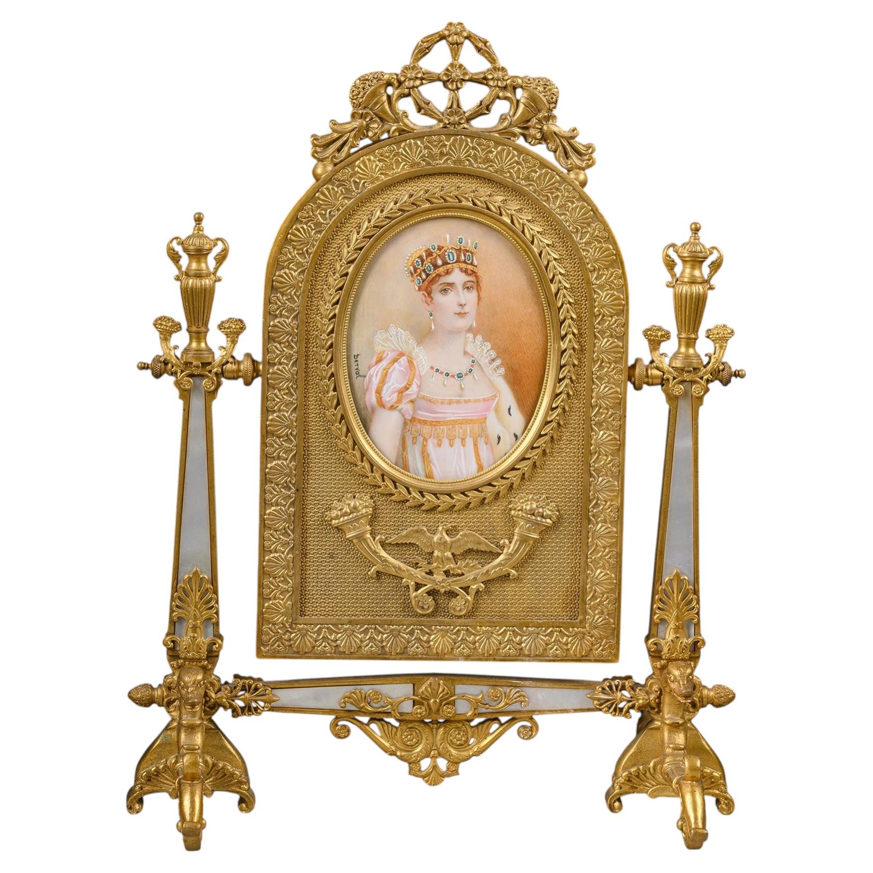 An Empire Style Table Mirror, With a Portrait of Empress Joséphine For Sale