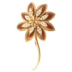 Enamel and Diamond Flower Brooch