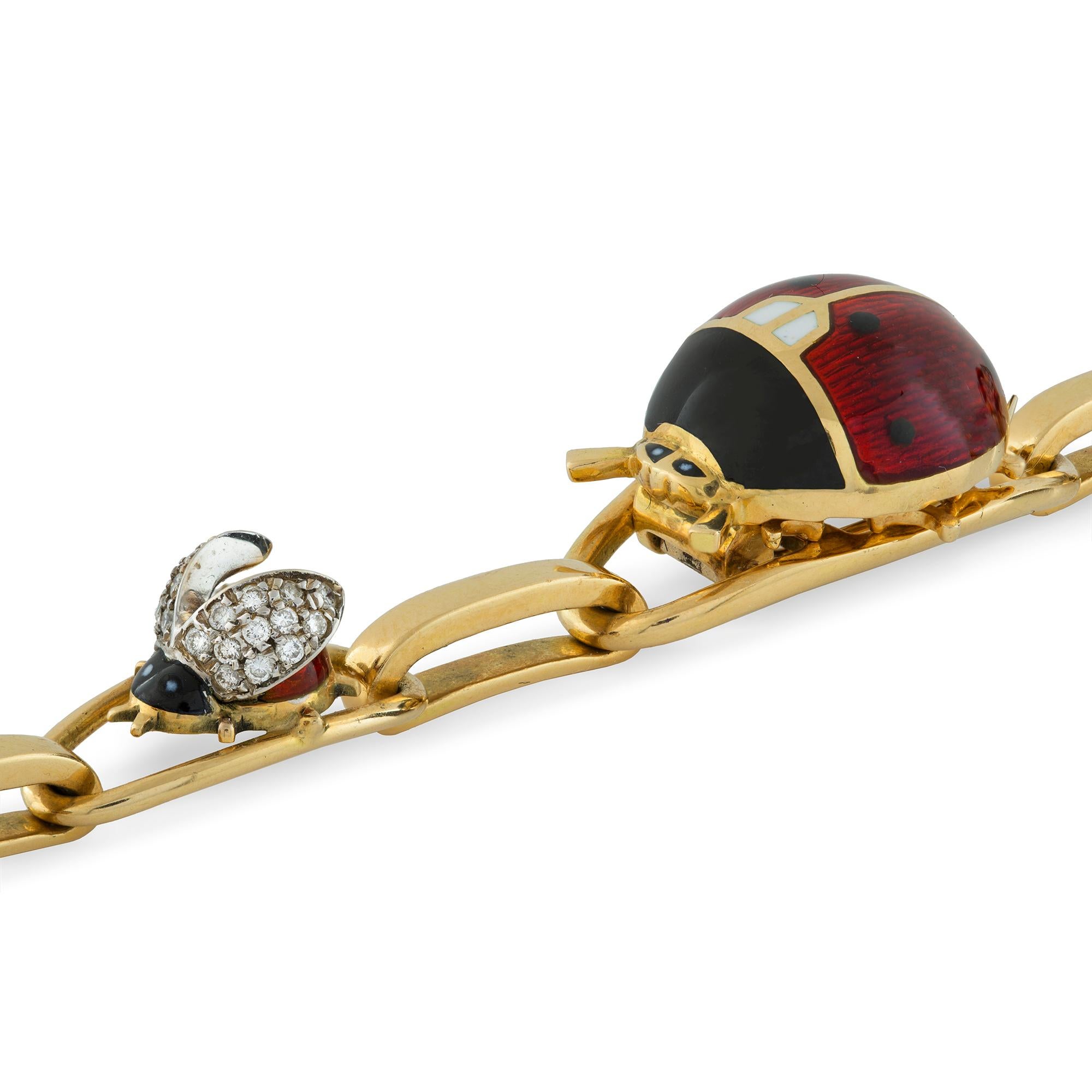 Modern Enamel and Diamond Ladybird Bracelet