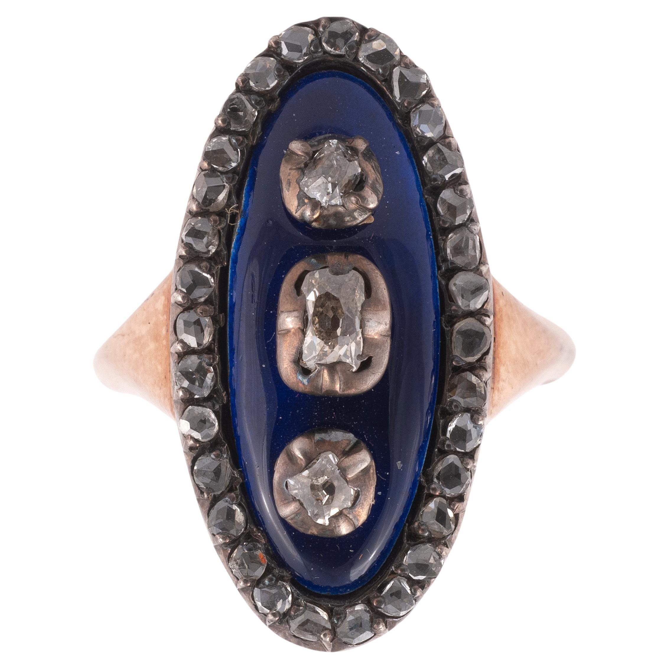 Ring aus Emaille und Diamanten aus dem späten 18. Jahrhundert (Rosenschliff)
