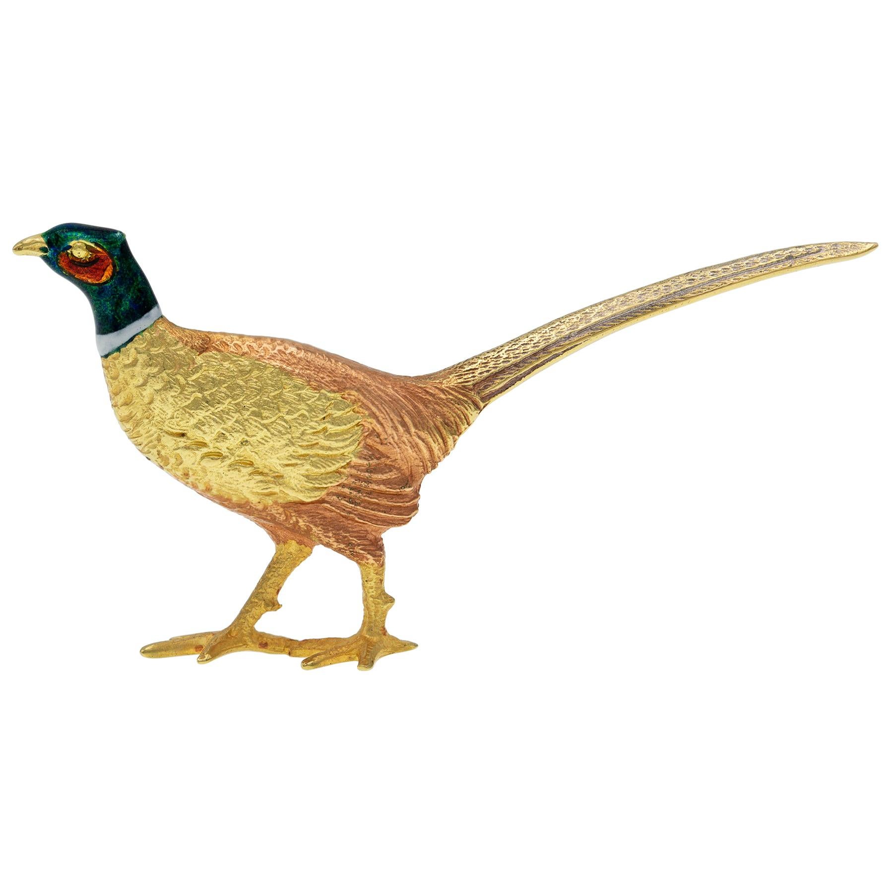 Enamel and Gold Pheasant Brooch