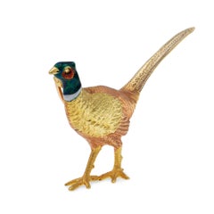 Contemporary 18ct Gold Enamel Pheasant Brooch by Bentley & Skinner