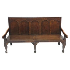 Antique English 18th Century Oak Settle, Hall Bench