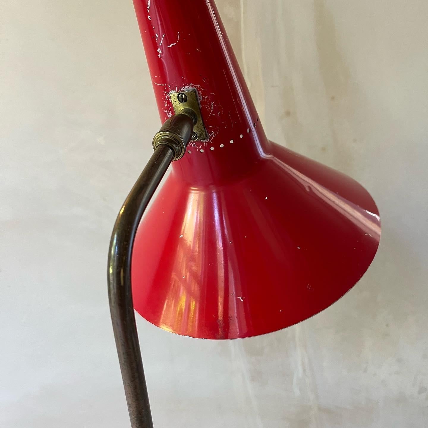Mid-Century Modern English 1950’s Red Enamel and Gilt Metal Desk Lamp by Beverly Pick for GEC