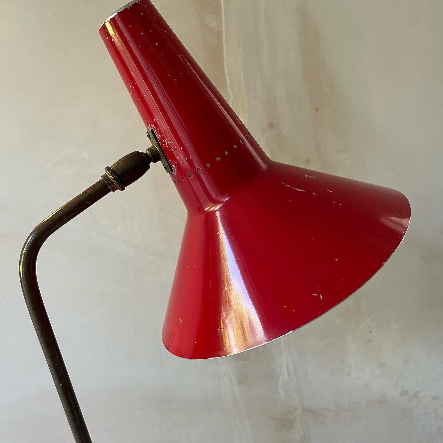 Enameled English 1950’s Red Enamel and Gilt Metal Desk Lamp by Beverly Pick for GEC