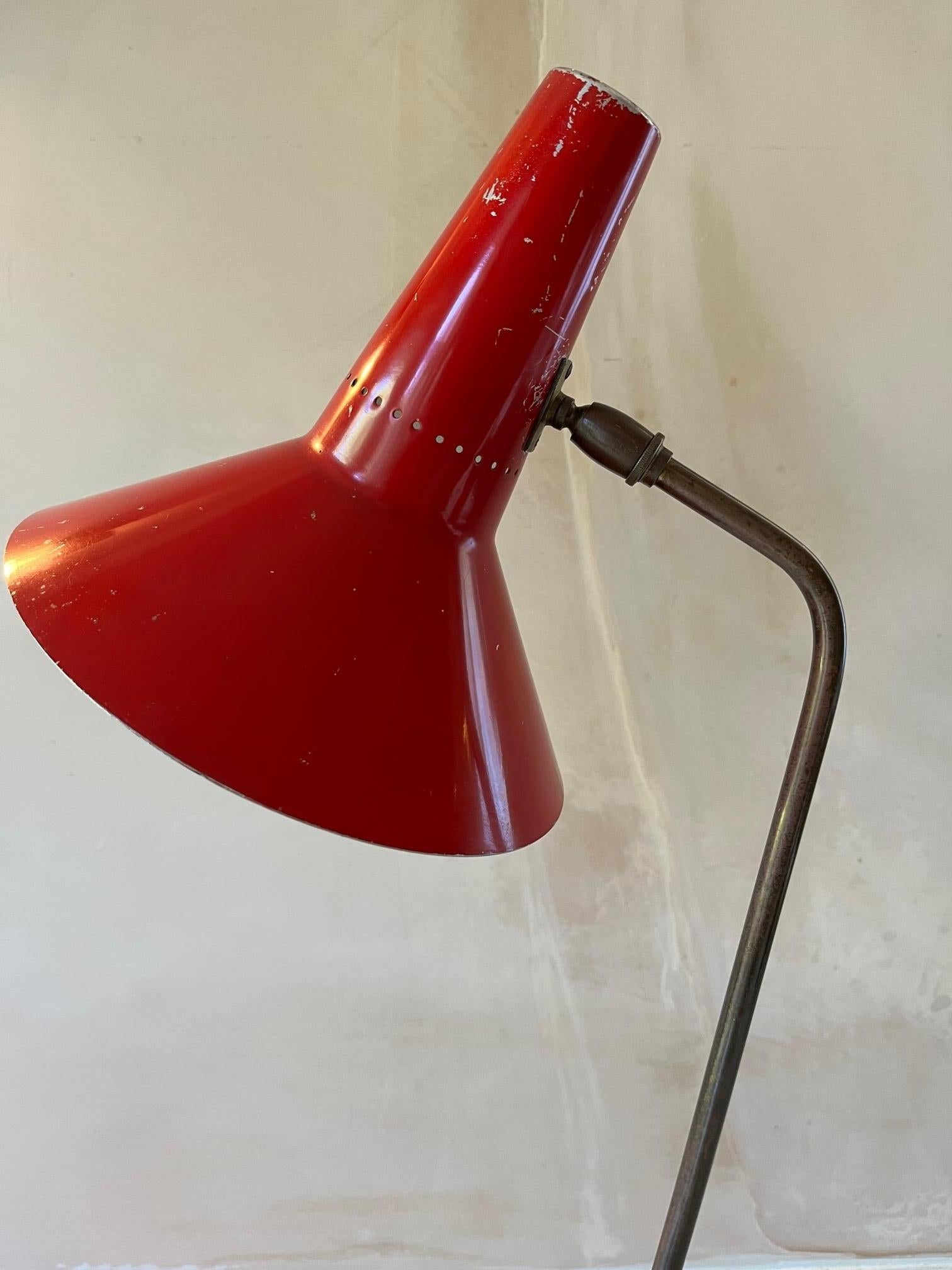 English 1950’s Red Enamel and Gilt Metal Desk Lamp by Beverly Pick for GEC In Good Condition In London, GB