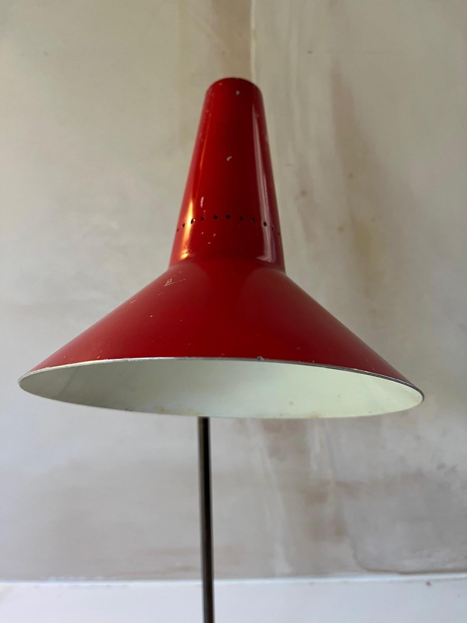 English 1950’s Red Enamel and Gilt Metal Desk Lamp by Beverly Pick for GEC 1