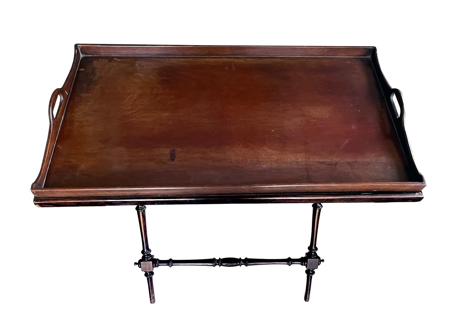 Victorian An English 19th Century Mahogany Butler's Tray on a Turned Stand