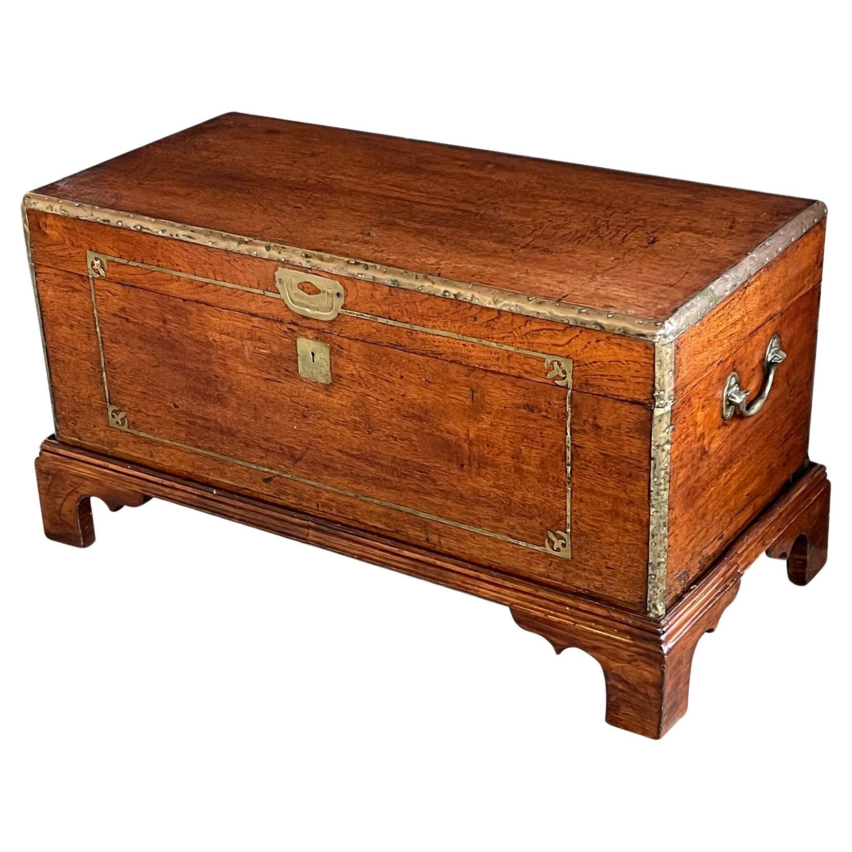 An English 19th Century Mahogany Campaign Trunk/Chest with Brass Detailing