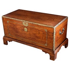 An English 19th Century Mahogany Campaign Trunk/Chest with Brass Detailing