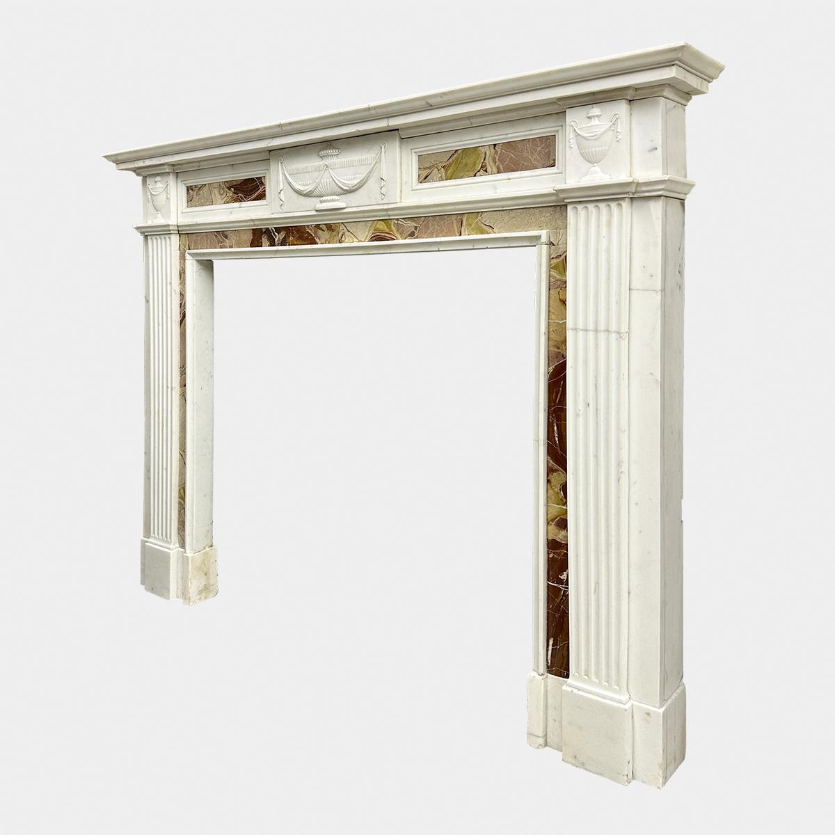 Hand-Carved An English 19th Century Statuary and Jasper Marble Fireplace Mantel  For Sale