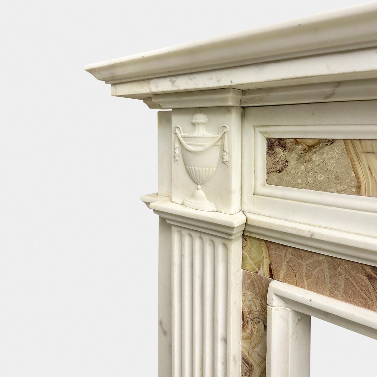 Statuary Marble An English 19th Century Statuary and Jasper Marble Fireplace Mantel  For Sale