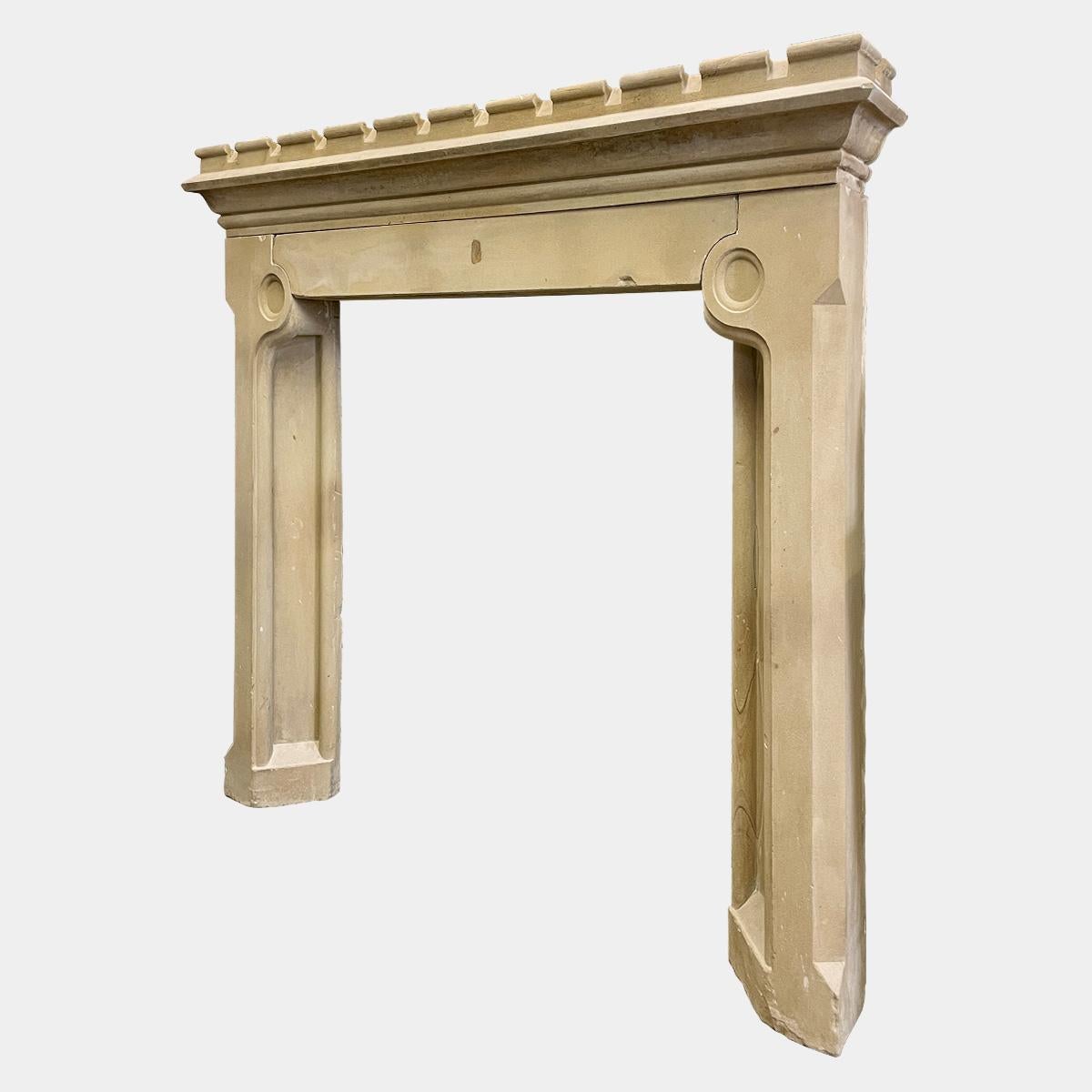 Carved English 19th Century Stone Fireplace Mantel For Sale