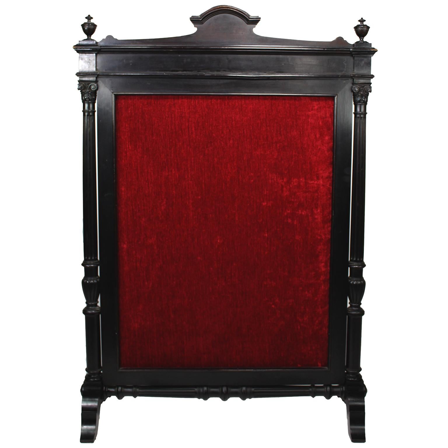 An English 19th Century Victorian Ebonized Wood and Bone-Inlaid Fireplace Screen In Good Condition For Sale In Los Angeles, CA