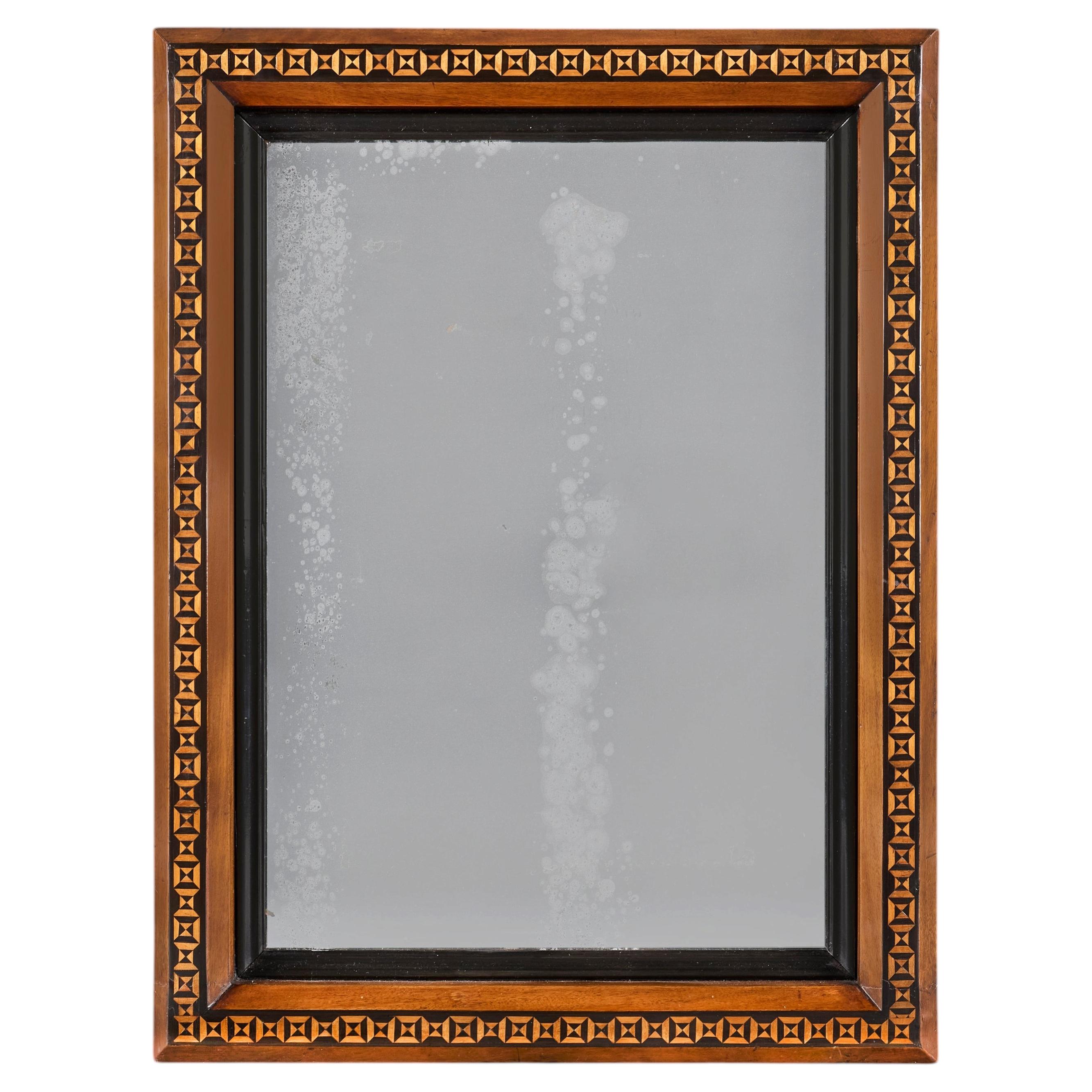 An English 19th Century Victorian Wooden Parquetry Mirror For Sale