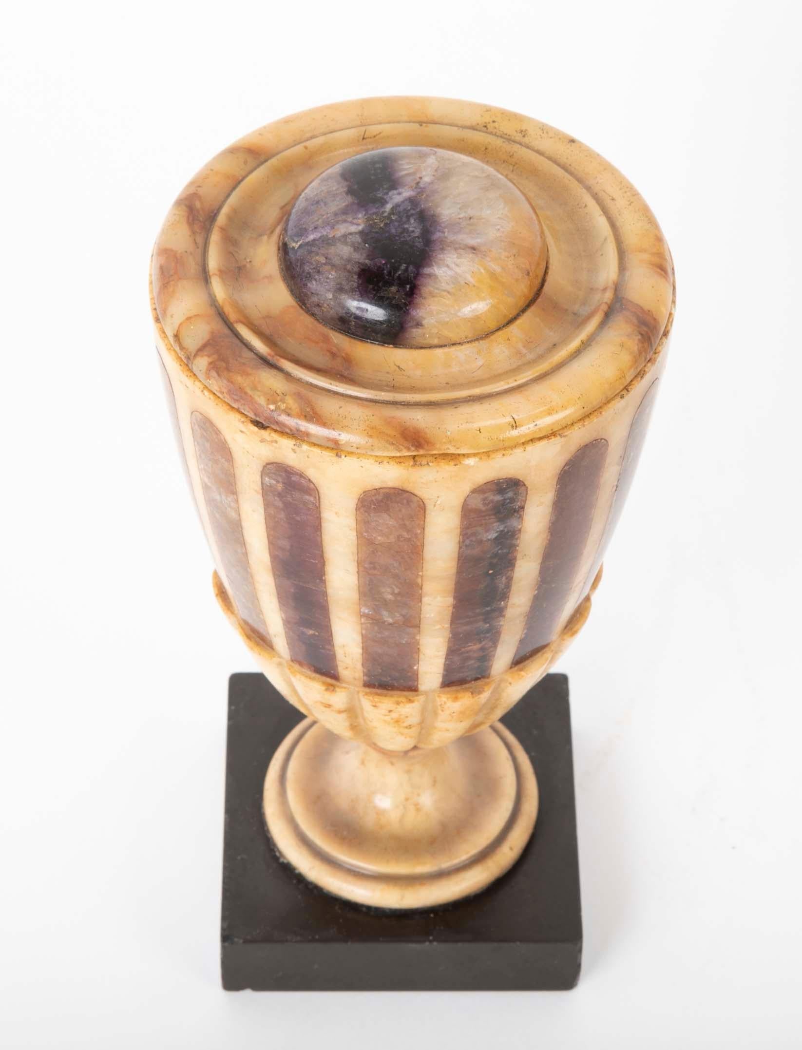 Regency An English Alabaster Urn and Cover Inlaid with Blue John, circa 19th Century