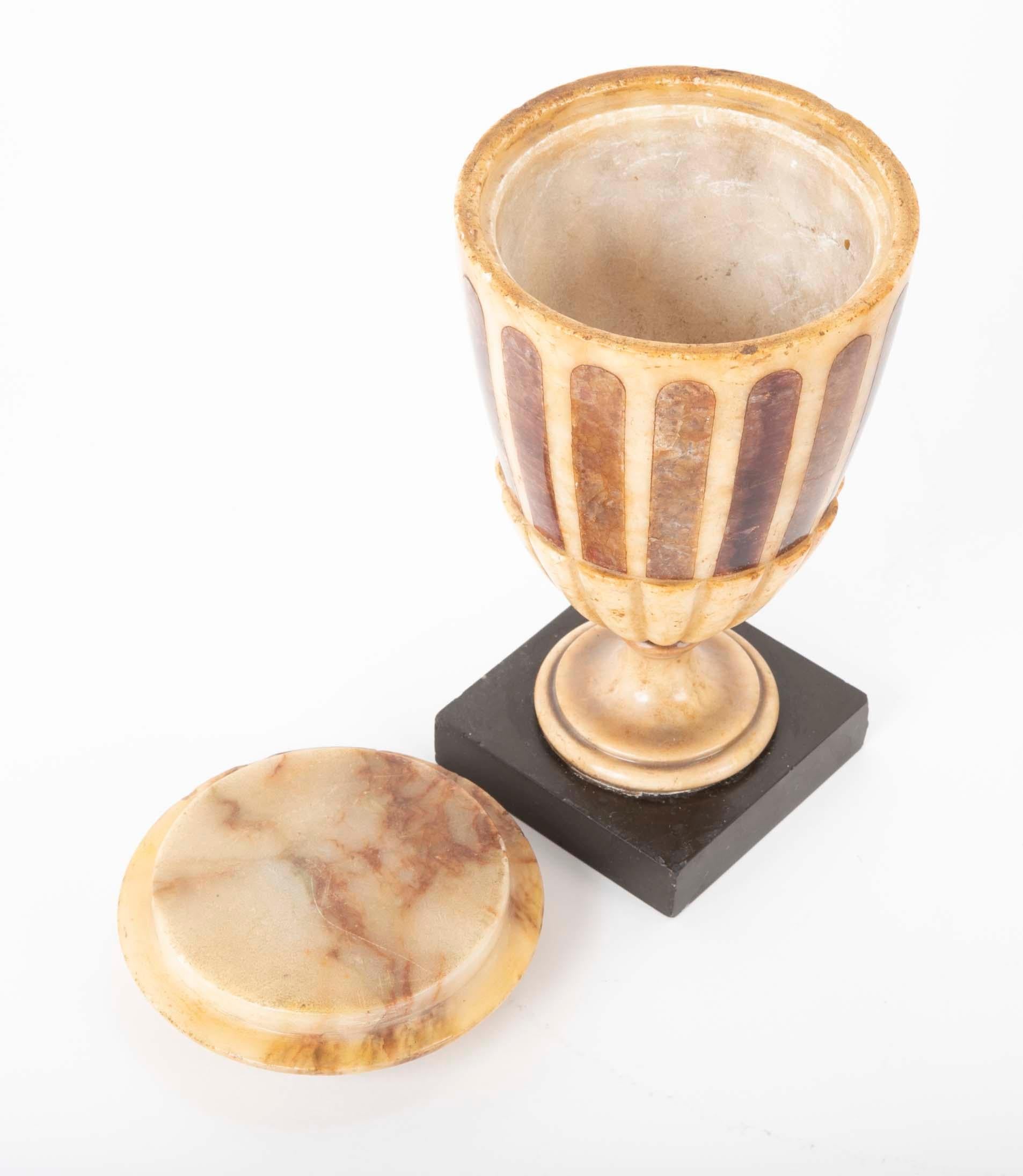 Marble An English Alabaster Urn and Cover Inlaid with Blue John, circa 19th Century