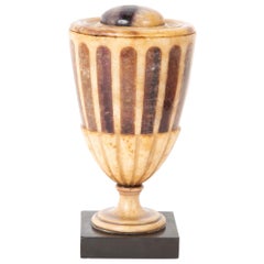 An English Alabaster Urn and Cover Inlaid with Blue John, circa 19th Century