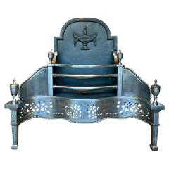 An English Antique Georgian Style Polished Steel Dog Grate Fire Grate