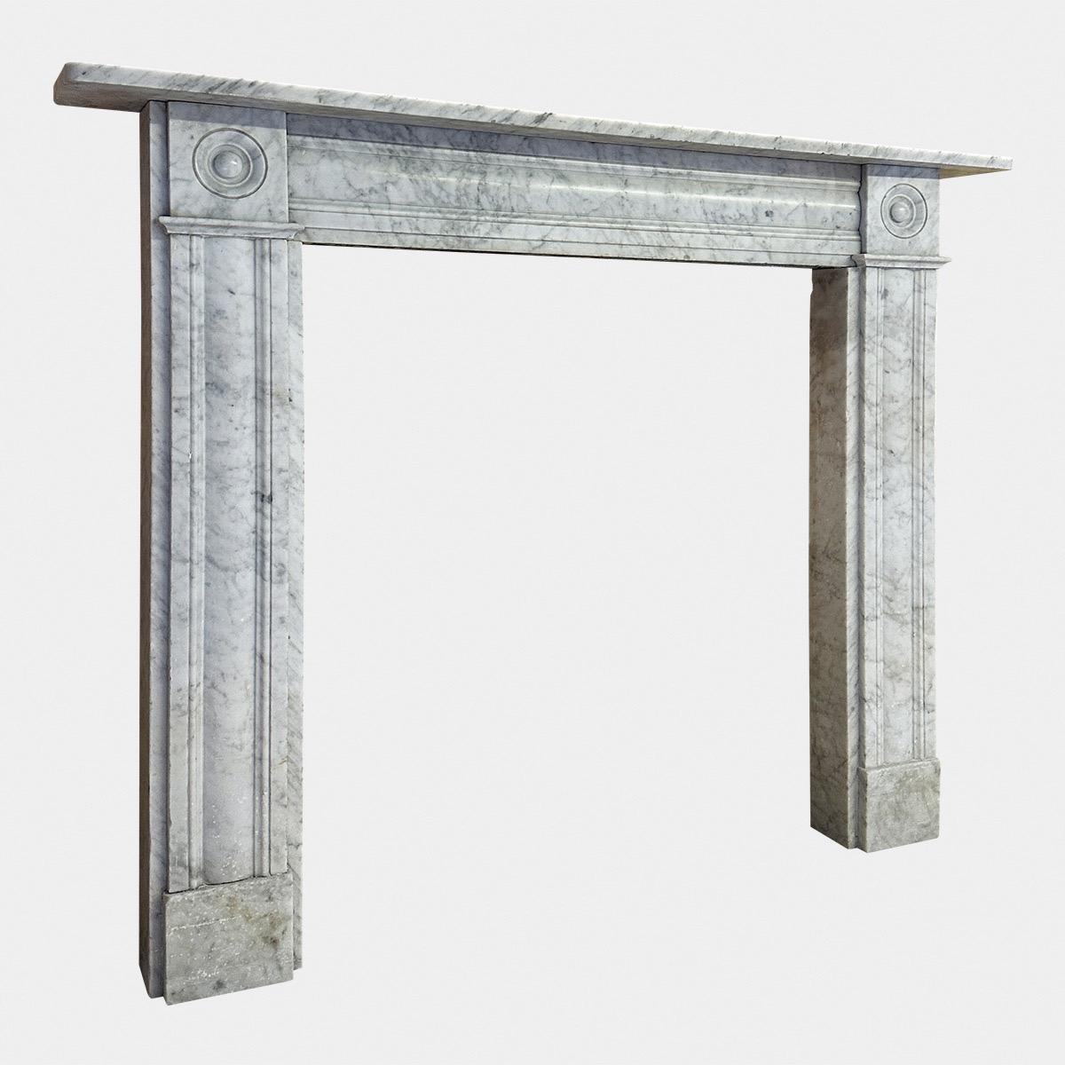 Hand-Carved An English Antique Regency Period Carrara Marble Fireplace Mantel For Sale