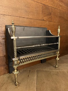 An English  Antique Regency Style Brass and Steel Fire grate