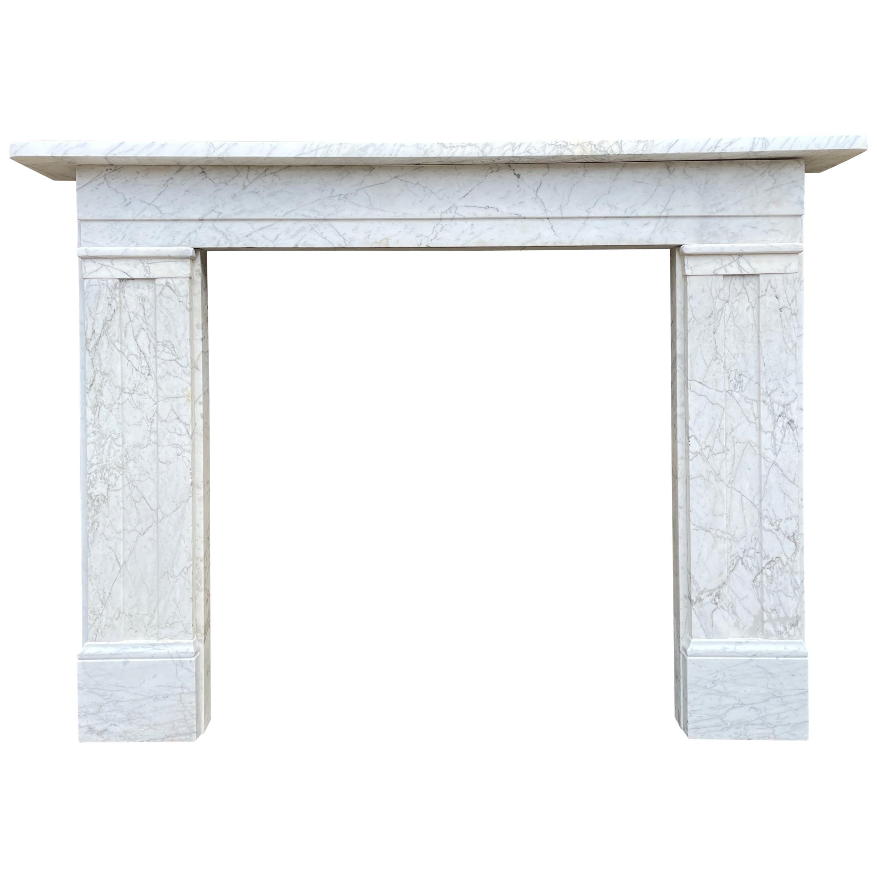 English Antique William IV Period Carrara Marble Fireplace Mantel