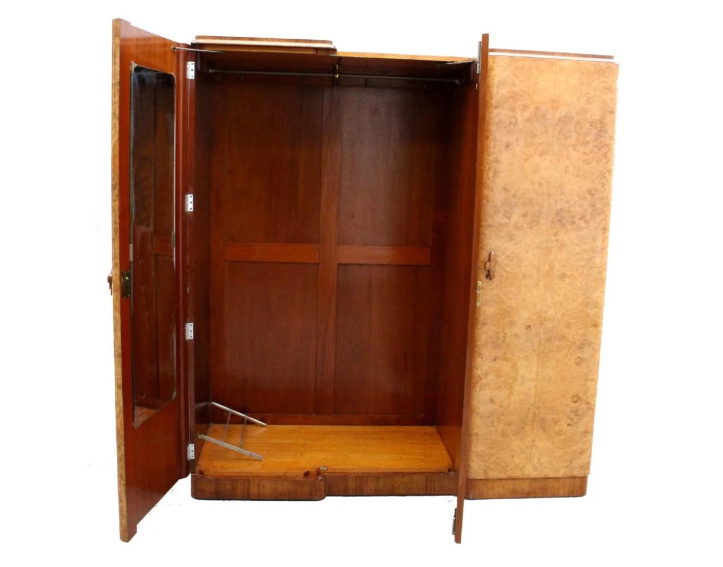 For your consideration is this very impressive looking Art Deco three door triple wardrobe of smaller dimensions and is absolutely stunning, inside and out!. Dating to the 1930's the quality throughout this piece is of the highest spec with no