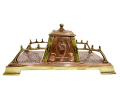 English Art Nouveau Copper Inkwell, 1890-1910