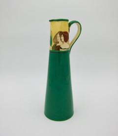 English Art Nouveau Ewer with Pre-Raphaelite Maidens Designed by Spencer Edge