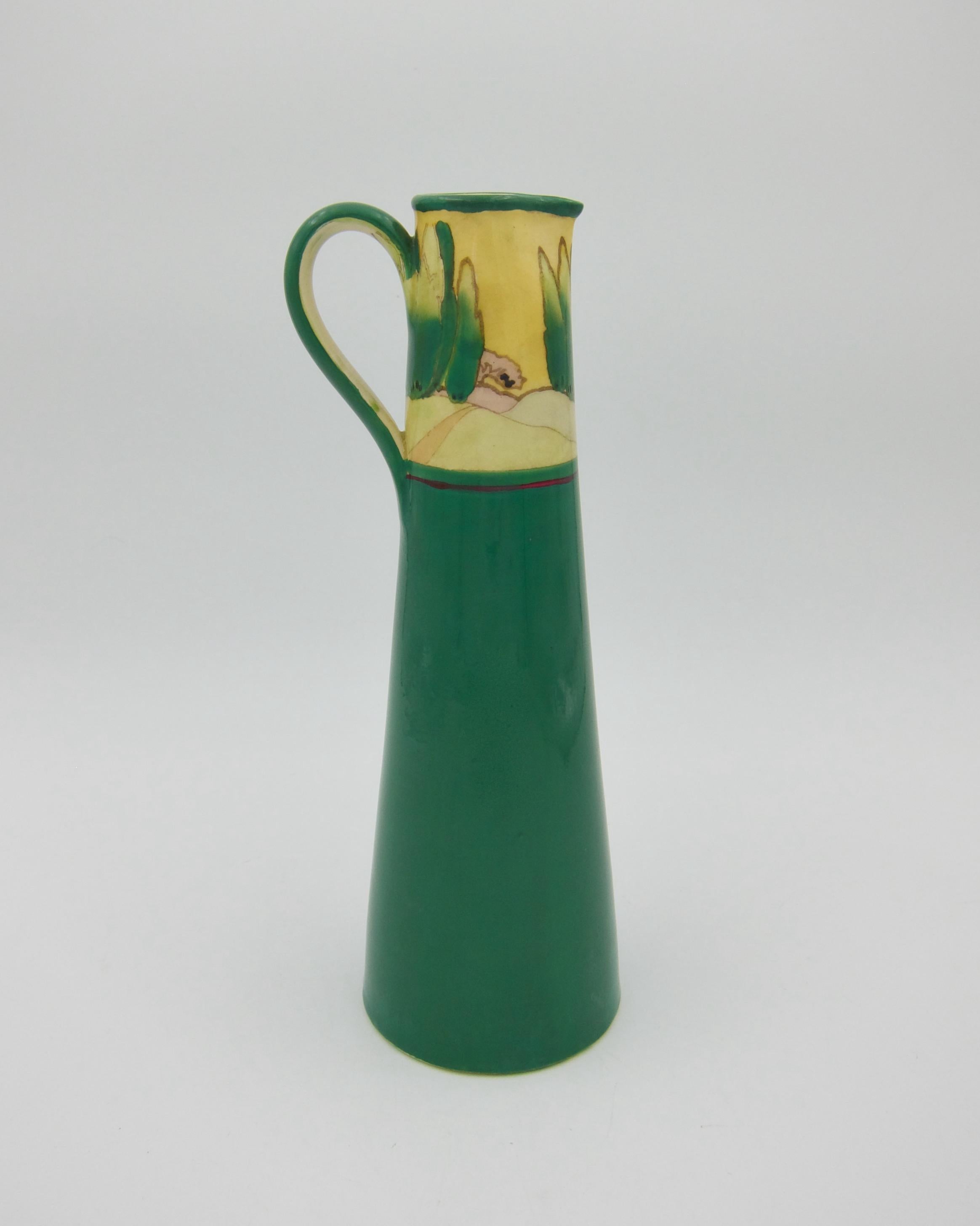 Glazed English Art Nouveau Ewer with Pre-Raphaelite Maidens Designed by Spencer Edge