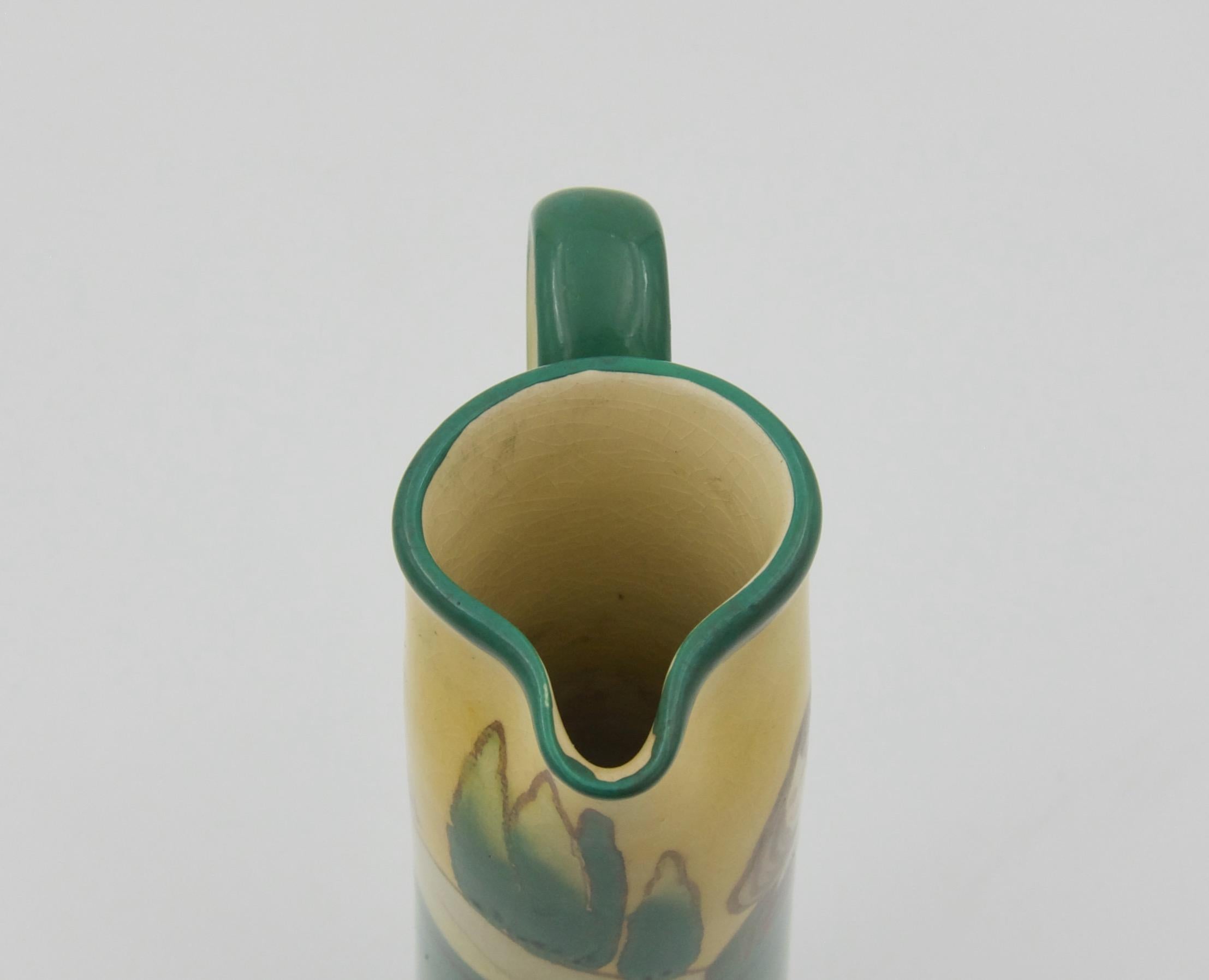 English Art Nouveau Ewer with Pre-Raphaelite Maidens Designed by Spencer Edge 1