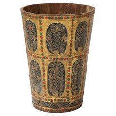 English Arts & Crafts Polychrome-Painted Wood Cachepot