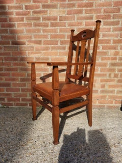 English Arts & Crafts Oak Armchair with a Carved Mouse Inset to the Headrest