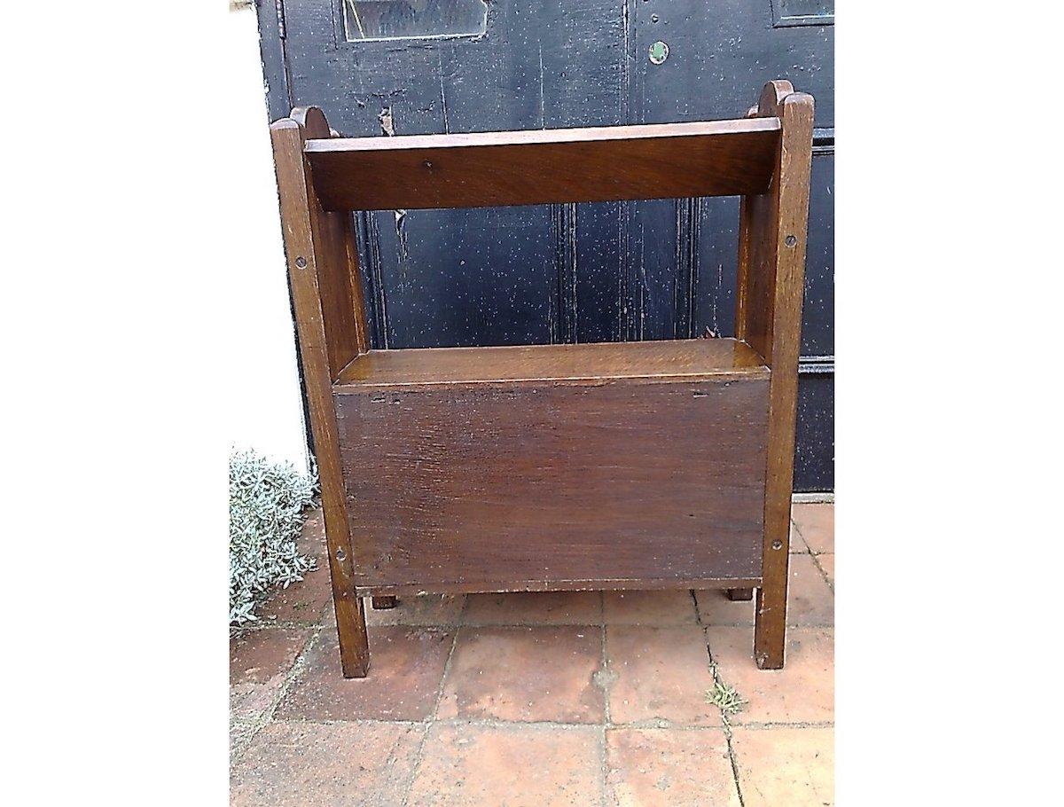 Hand-Crafted English Arts & Crafts Oak Bookcase with Upper Angled Book Trough For Sale