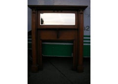 English Arts & Crafts Oak Fire Surround with Flaring Cornice & Floral Carving