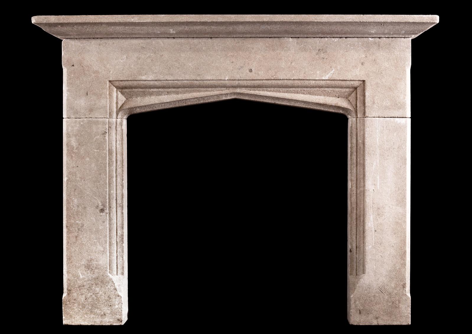 Early 20th Century An English Bath Stone Fireplace in the Gothic Manner