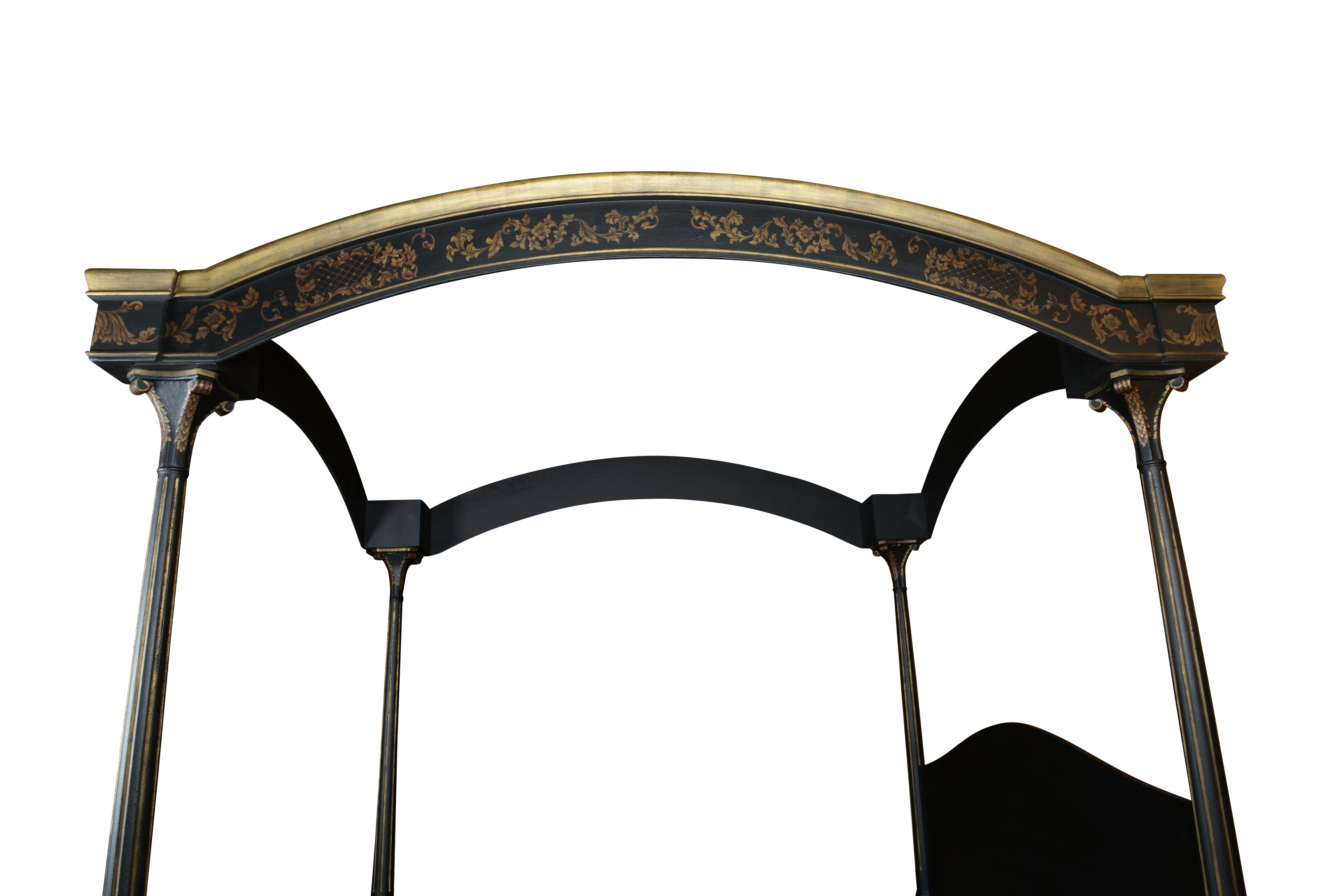Regency English Black and Gilt King-Sized Tester Bedstead