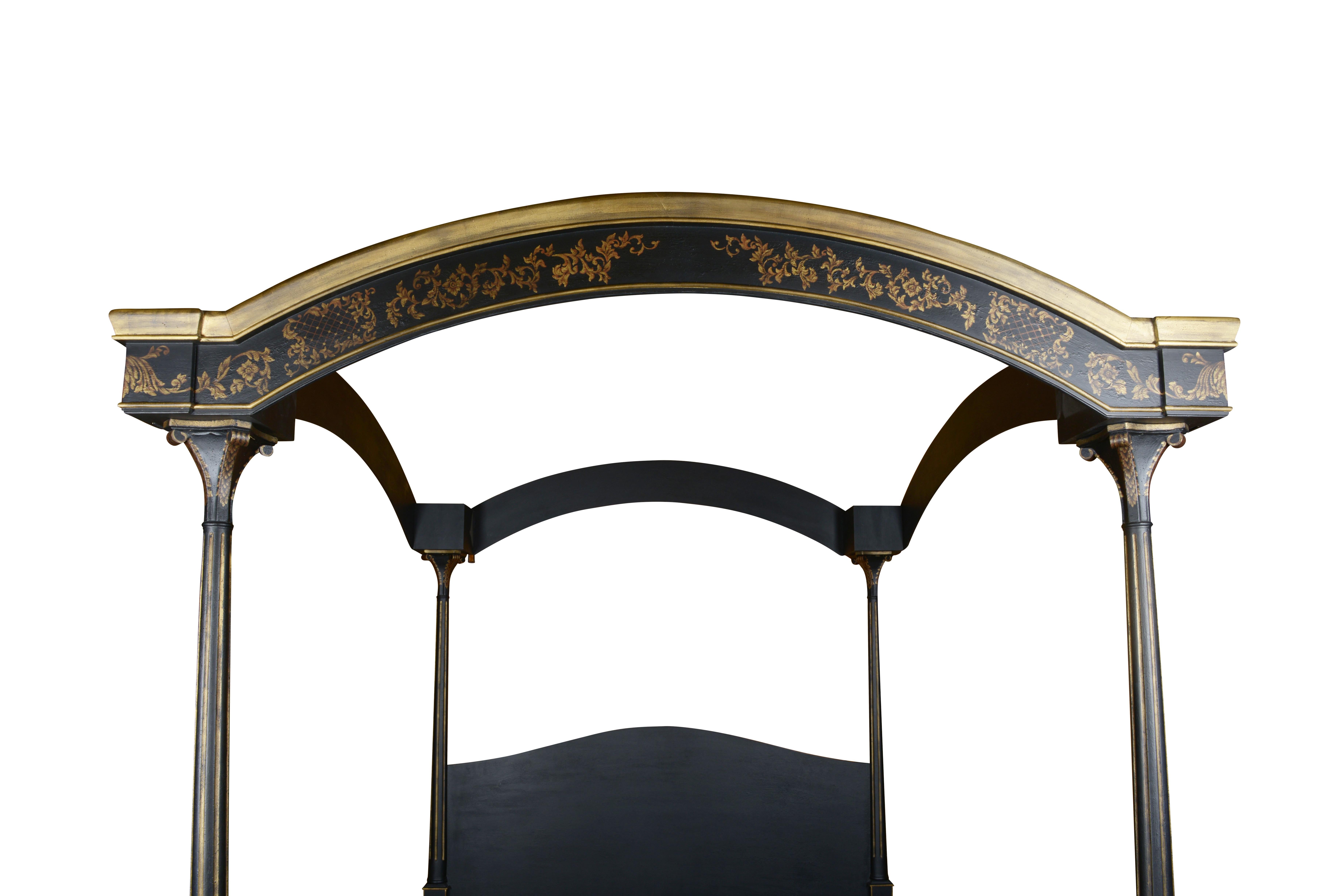 20th Century English Black and Gilt King-Sized Tester Bedstead
