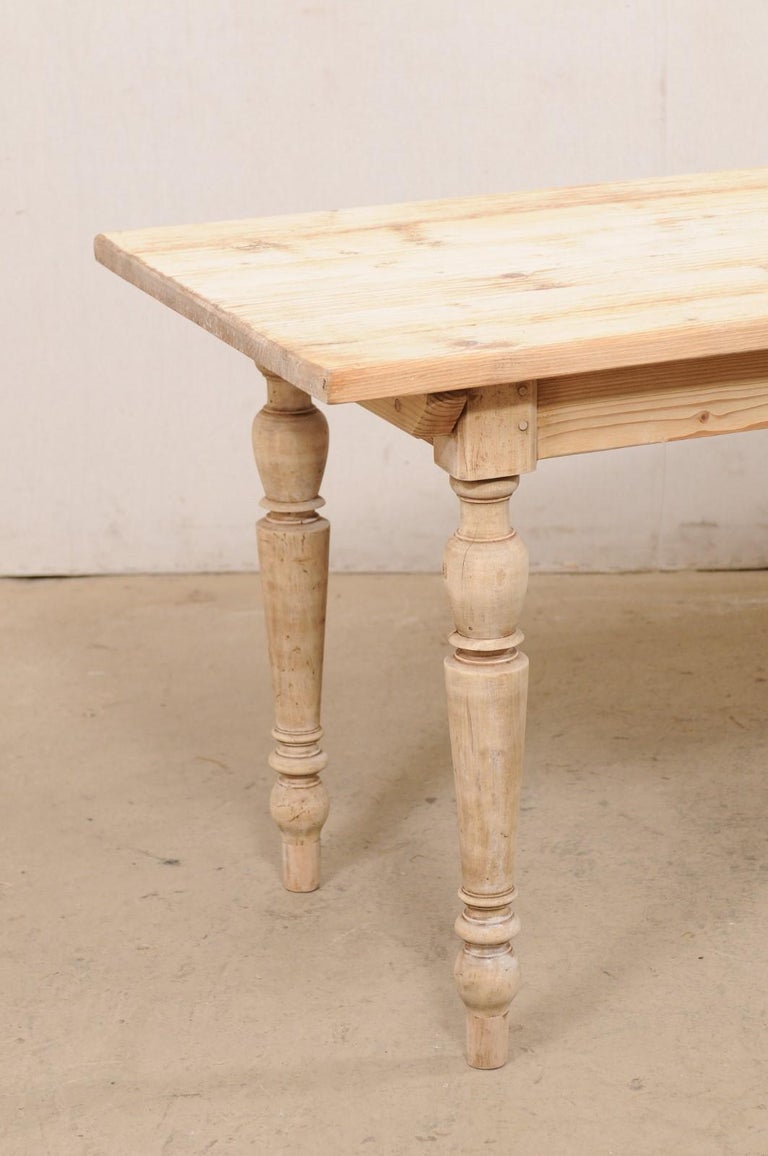 English Bleached Wood Dining Table on Turned Legs at 1stDibs