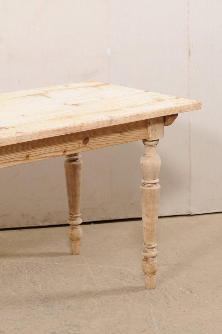 English Bleached Wood Dining Table on Turned Legs at 1stDibs