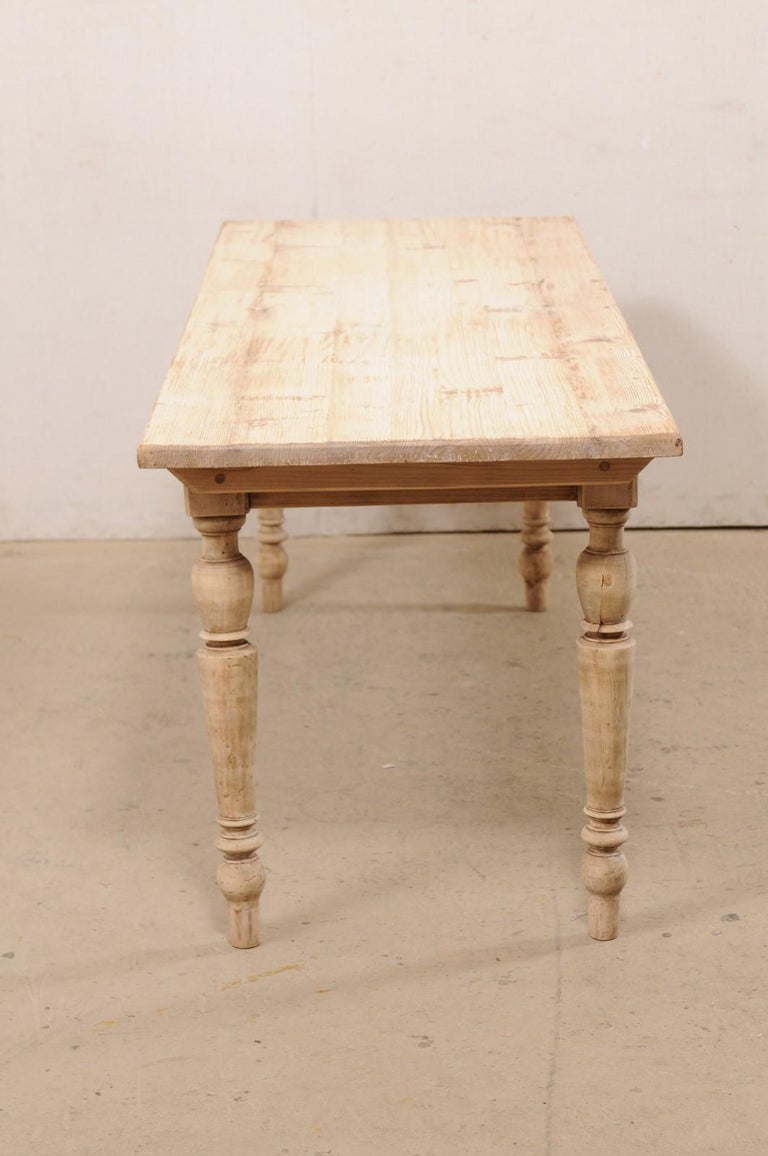 English Bleached Wood Dining Table on Turned Legs at 1stDibs