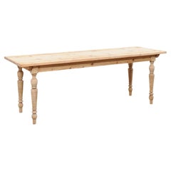 English Bleached Wood Dining Table on Turned Legs