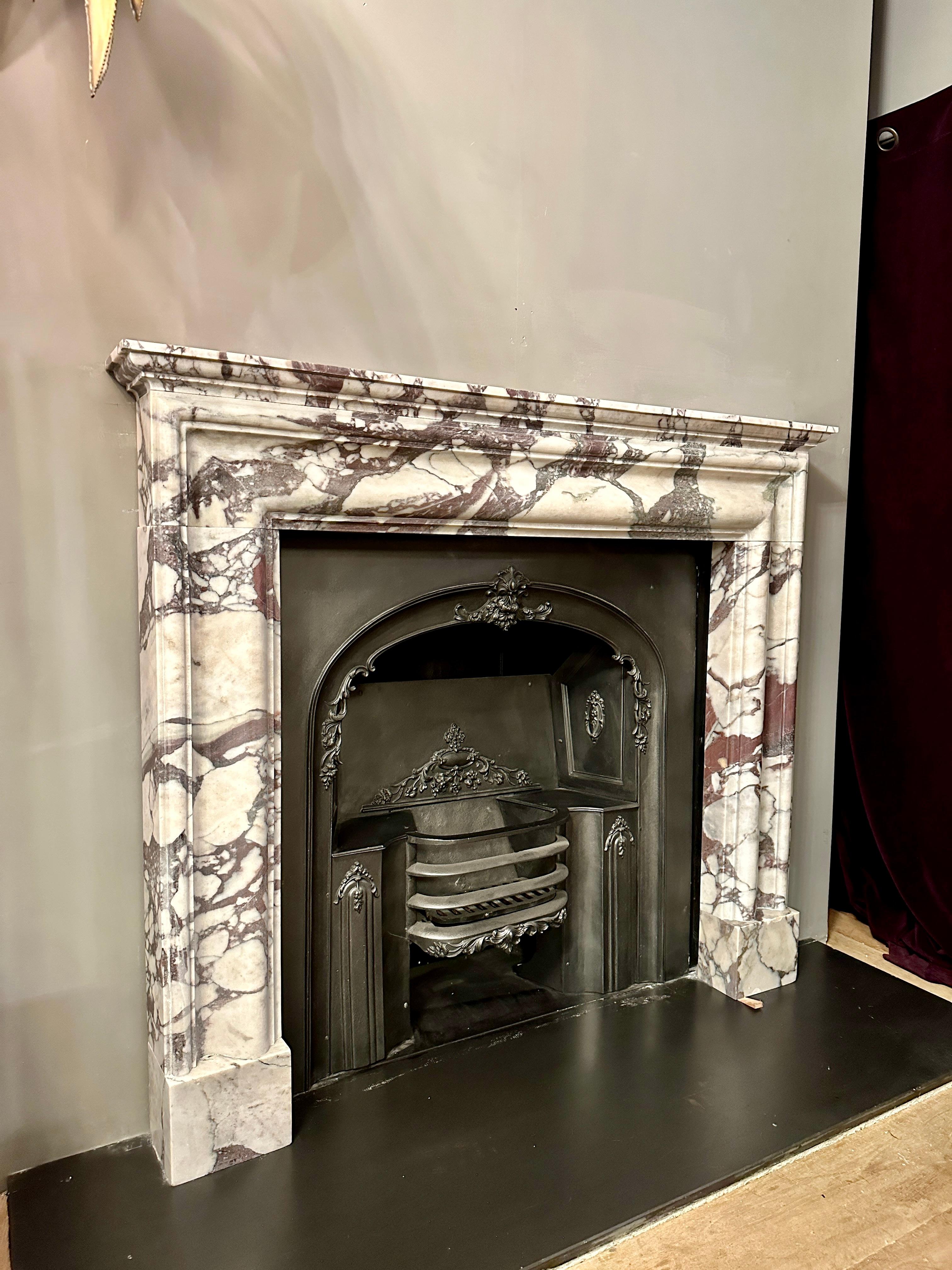 Queen Anne An English Bolection Fireplace Mantel In Breche Marble 