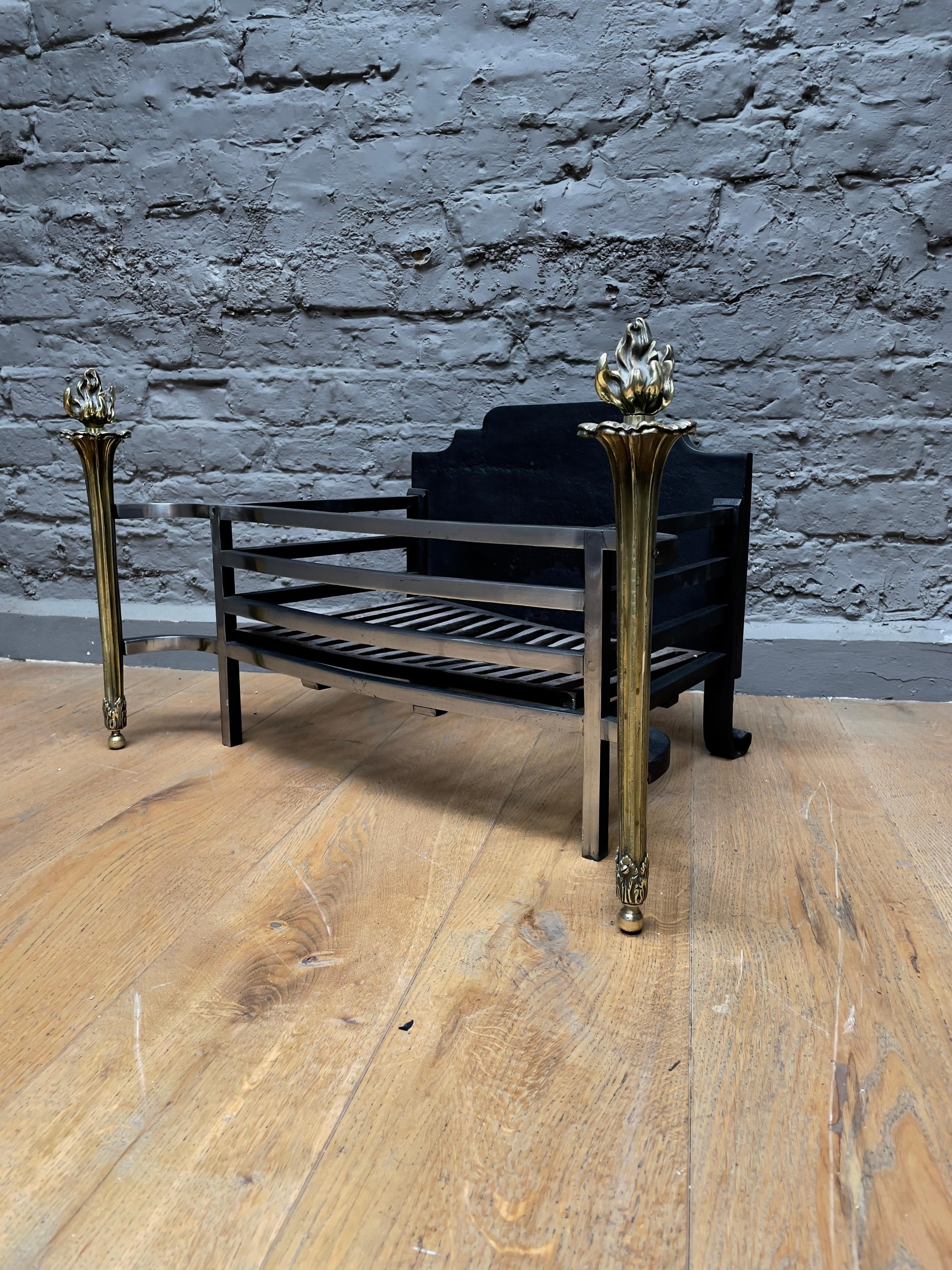 English Brass and Polished Steel Fire Grate 1